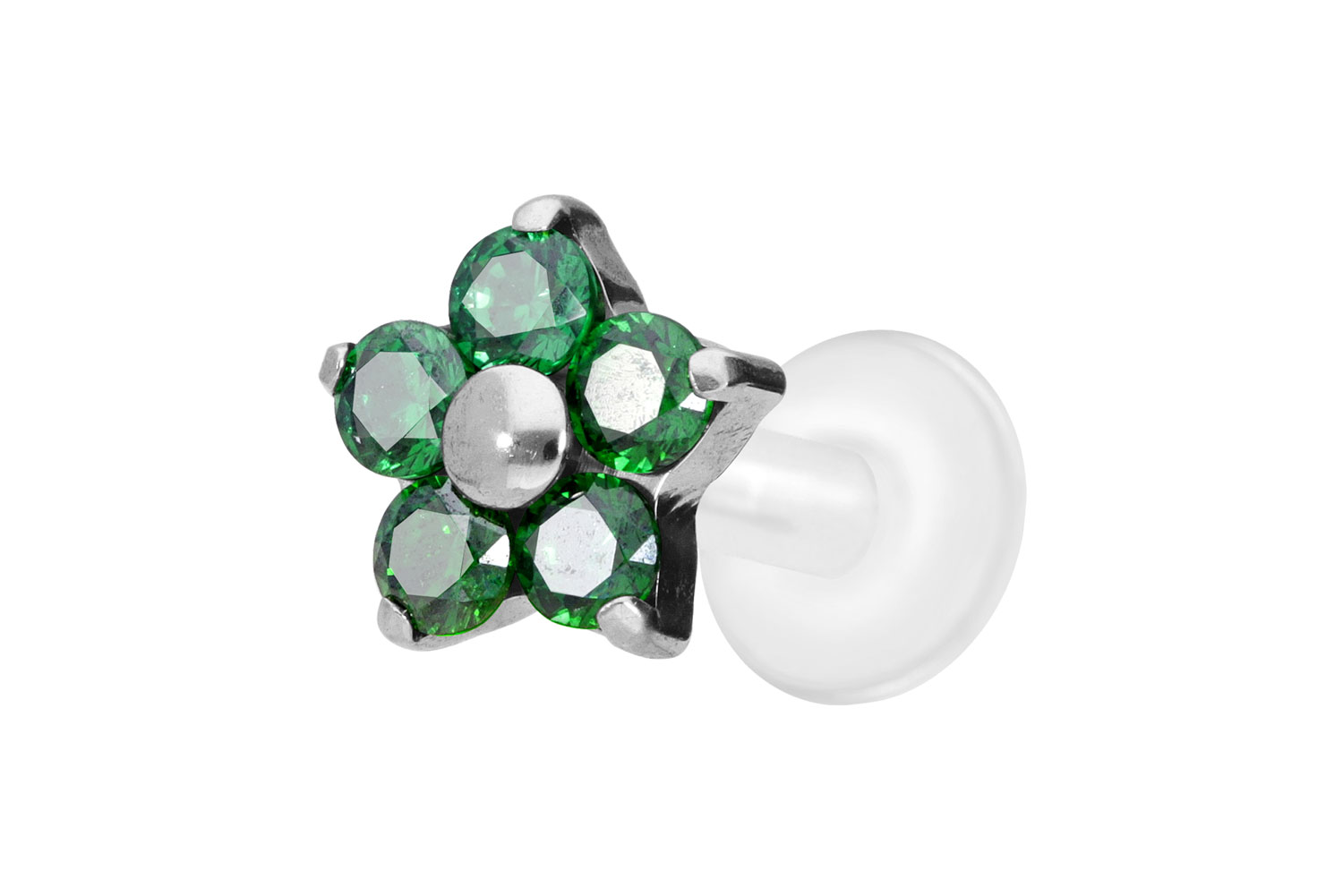 PTFE Labret Piercing mit Innengewinde + Titan-Aufsatz KRISTALLBLUME